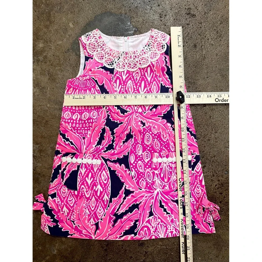 Lilly Pulitzer Shift Dress Girls 3 Multicolor‎ Pineapple Lace Collar Back Zip